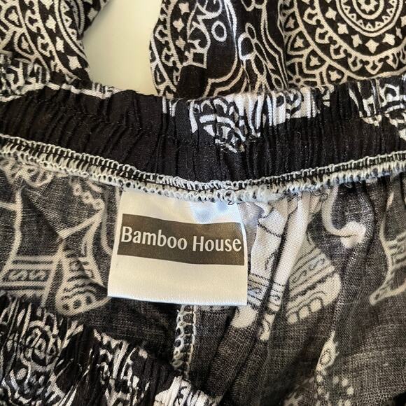 Bamboo House Black & White Drawstring Elephant & Paisley Print Harem Pants - Picture 10 of 10